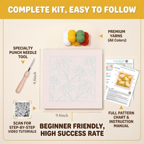 Harimau Embroidery Punch Needle kit Decorative Painting, Embroidery Starter Kits for Beginner,Punch Needle Fabric with Pattern,Threader, Yarns,Embroidery Hoops & Rug Punch (Yellow) - color: Yellow