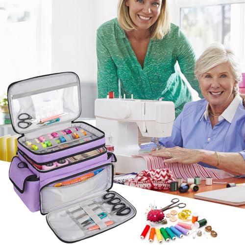 LEFOR·Z Large Sewing Supplies Organizer Bag(13 x 8 x 9 in),Sewing Basket - color: Purple