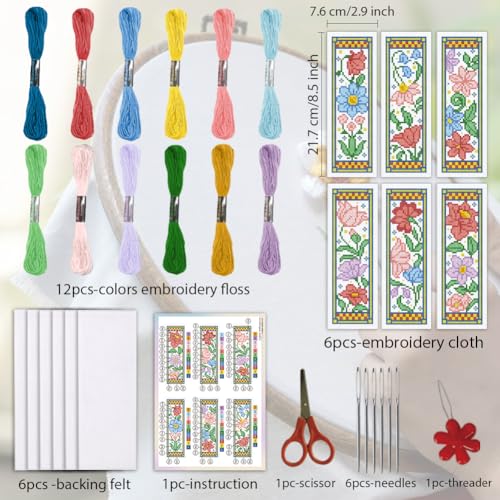 ORIGACH 6 Set Medieval Garden Flower Cross Stitch Bookmark Kit for Beginner - style: Medieval Garden Flower