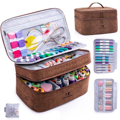 Double-Layer Sewing Organizer Bag with Pin Cushion for Sewing Supplies - color: Brown, size: Style A - Courony