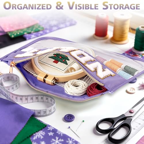 Needlepoint Project Bag Sewing Gifts Embroidery Sewing Bag Craft Storage Organizer NDLPT Clear Zip Pouch Bag - color: Purple, size: Flat-M