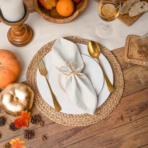 Blue Needles Solid Cloth Napkins 100% Cotton Set of 12-18 x 18 Inches - color: Cream, size: 18" x 18" (Set of 12)