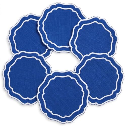 Linen Coasters for Drinks, Set of 6, 6 inch, Royal Blue - color: 1251 - Royal Blue, size: 6 inches