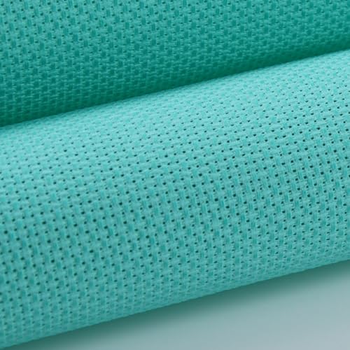 KCS 3 pc of 12" x 18" (30cmx45cm) 14CT Counted Cotton Aida Cloth Cross Stitch Fabric (Green+Sea Green+Jeans Blue) - color: Green+sea Green+jeans Blue