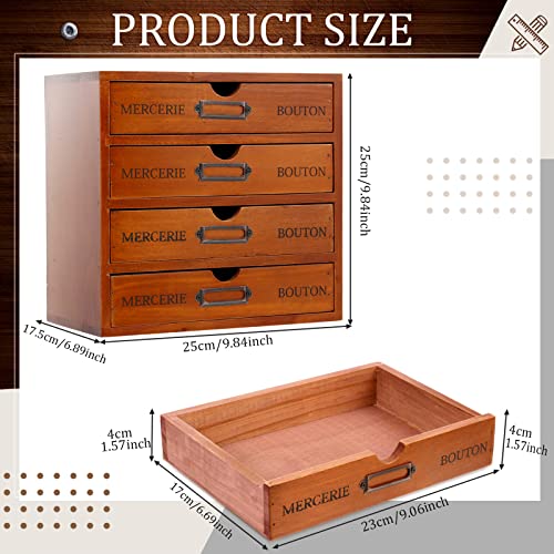 Wesiti Wooden Desk Organizer, 4 Drawers, Vintage Makeup Cabinet, Brown - color: Brown, size: 4 Drawers