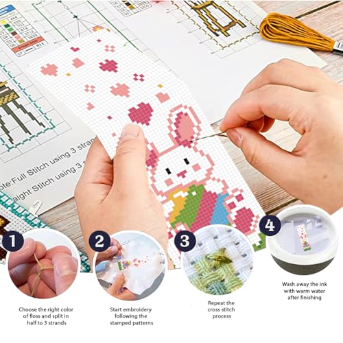 FREEBLOSS 6 Set Easter Cross Stitch Bookmark Kits Easter Eggs Pattern Stamped Cross Stitch Kit with Clear Instructions DIY Bookmarks Cross Stitch Kits Embroidery Bookmarks Kit for Adults Beginners - style: Easter Egg