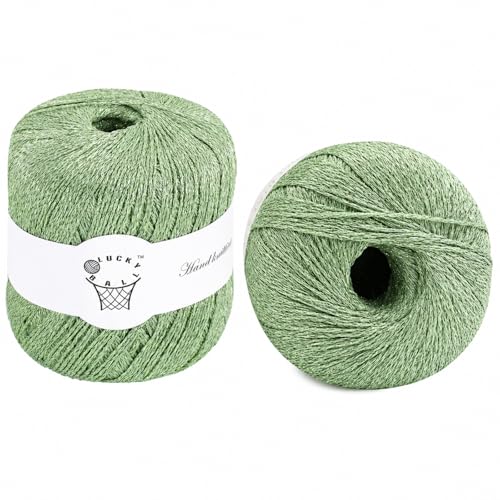 2PCS Metallic Crochet Thread Yarn for Crocheting,Lurex Thread Round Band Yarn with Sparkle Shine for Clothes, Car Charm, Keychain Charm(Light Green) - color: 04