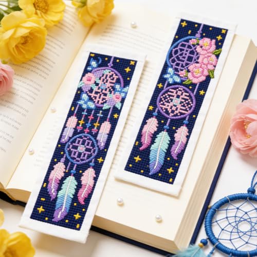 ORIGACH 6 Set Dream Catcher Cross Stitch Bookmark Kit for Beginner - style: Dream Catcher