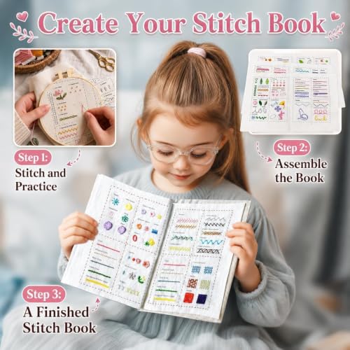 spicssa Beginner Embroidery Stitch Book Kit, 79 Stitches, Video Tutorials - color: Blue