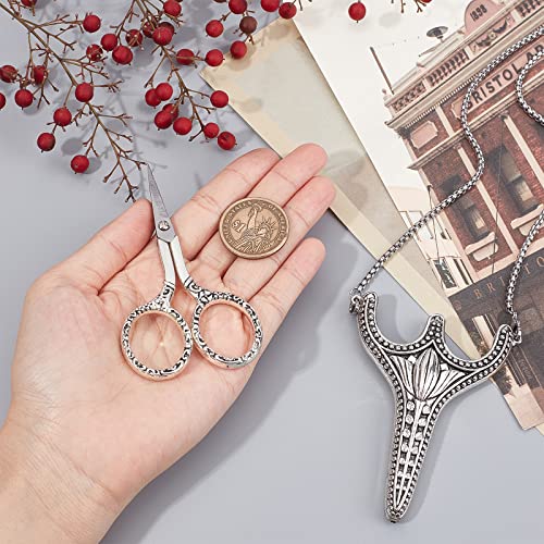 SUNNYCLUE Stainless Steel Sharp Tip Sewing Scissors with Sheath Chain Cutter Safety Precision Detail Embroidery Scissors with Cover Handcraft Art Work DIY Tool for Fabric Paper Cutting Craft - color: Antique Silver-1pc-sewing Scissors With Cover