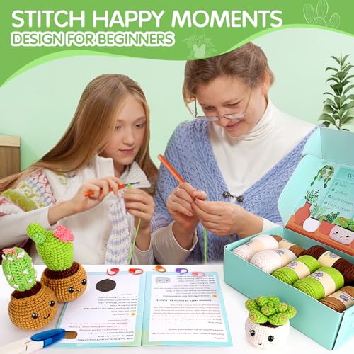 Crochetta Crochet Kit for Beginners, Crochet Starter Kits for Adults, Amigurumi Craft Knitting Crocheting Kits with Step-by-Step Video Tutorials, 6 Pc Hanging Potted Plants Family(40%+ Yarn - color: 6Plants