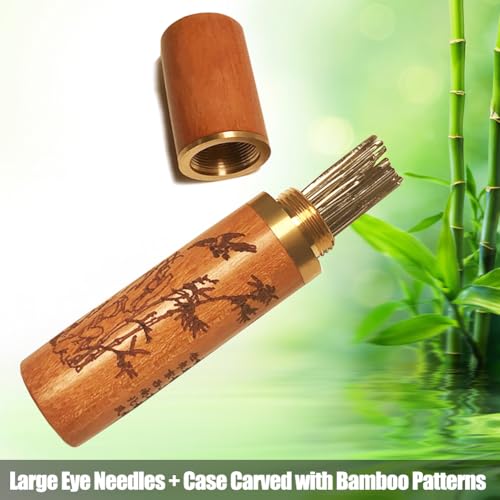 Large Eye Blunt Needles, Stainless Steel Tapestry Needle, Yarn Knitting Needles, Darning Needle with Wooden Needle Case Carving Pattern - style: Art Deco