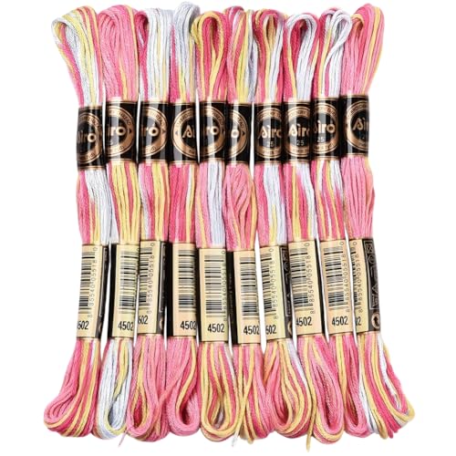 10 Skeins 87.5 Yards 6 Strands Pink Friendship Bracelet String Hand Variegated Embroidery Floss Gradient Cross Stitch Thread Yarn Bracelets Threads Bulk for Sewing Crochet Crafts Stitching - color: Pink