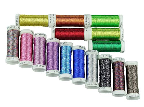 Simthreads Metallic Embroidery Thread 200 Yards Ea for French Embroidery or Machine Embroidery for Janome Brother Pfaff Babylock Singer Bernina Husqvaran and Most Home Embroidery Machines (16 Colors) - color: 16 Colors