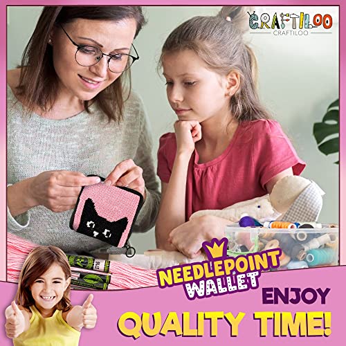 Needlepoint Kit for Kids Ages 6-12 - Cat Wallet Cross Stitch Craft - color: Cat