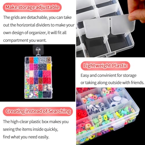 IOOLEEM Bead Organizer Box, 36 Grids Adjustable Dividers Storage Box - color: Clear, size: 36 Grids Adjustable (1 pack)