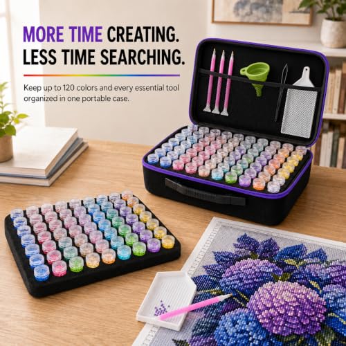 MERATIA Diamond Art Storage Organizer, 120 Jars with Accessories - color: Purple-120 Slots