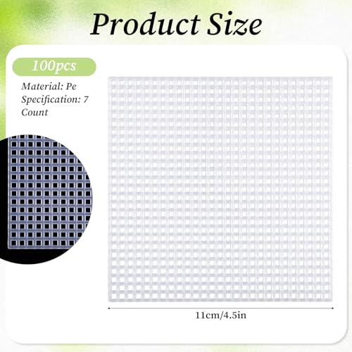 100 Pcs Square Plastic Canvas Mesh Sheets 4.5 × 4.5 Inch White Blank Needlepoint Canvas Plastic Mesh Mat for Cross Stitch Needlework Embroidery Yarn Crafting Knit Crochet Project