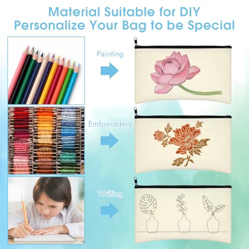 12 Pack Blank Canvas Pencil Pouches Bulk, Sublimation Zipper Bags for DIY