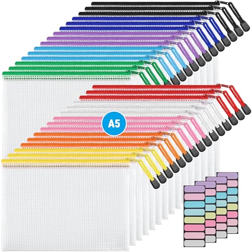 JARLINK A5 Mesh Zipper Pouches, 6x9inch Pencil Pouches for School, 30 Pack - size: A5-30pcs-Assorted