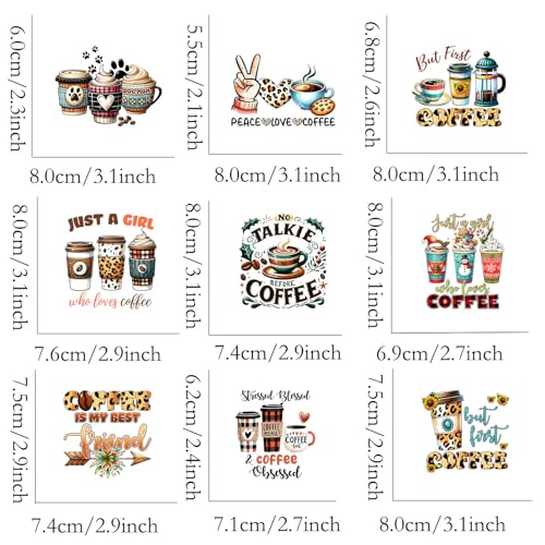 9pcs Coffee Flower Iron On Decals Thermal Transfer Stickers for Clothing Appliqued Sublimation Patches Iron On Transfer Designs Heat Press Vinyl for Shirts Pillow Covers - style: 9PCS-N01(Small)