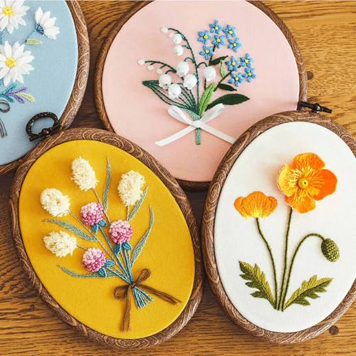 Embroidery&Cross Stitch Frames for Display,6PC Oval Embroidery Hoops,Three Sizes of Oval Framess for Embroidery Perfect for Sewing, Home Decor and Embroidery