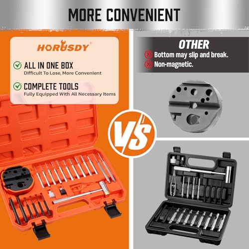 HORUSDY 23-Piece Punch Set Roll Pin Punch Set and Hammer with Bench Block, Punch Tool Ideal for Maintenance