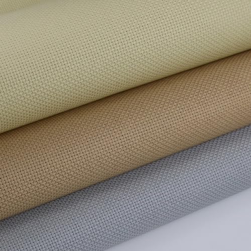 KCS 3 pc of 15" x 18"(38cmx45cm) Counted Cross Stitch Cotton Aida Cloth Needlework Rolled Fabric Box,14CT,Light Grey+Khaki+Yellow Beige - color: Light Grey+khaki+yellow Beige, size: 14CT