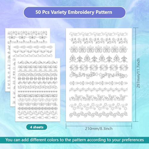 GLOBLELAND 4 Sheets Floral Lace Water Soluble Embroidery Pattern - color: Floral Lace
