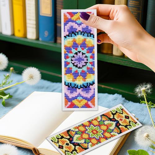 ORIGACH 6 Set Boho Mandala Cross Stitch Bookmark Kit for Beginner - style: Mandala