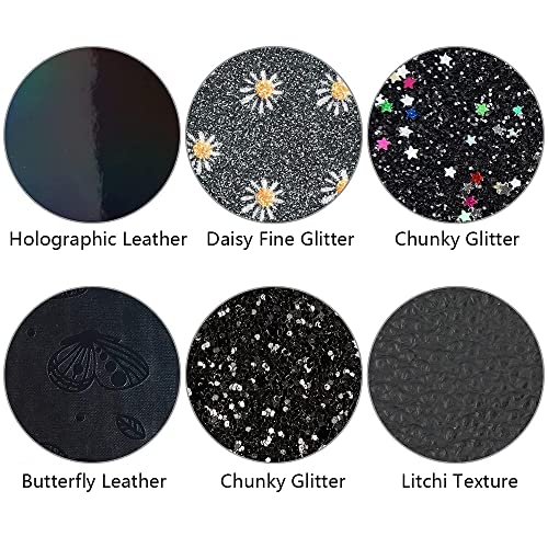 Litchi 6 Pack 8x12 Inch Faux Leather Sheets for Bow Earring, Easy to Cut Vinyl Fabric for Cricut, Durable Fade Resistant Leatherette Without Smell, Black Series - color: Blackmix