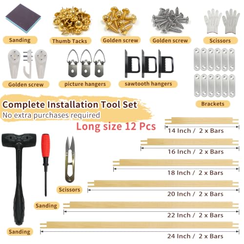 12-Pc Needlepoint Stretcher Bars Kit for Needlework & Embroidery - color: Wood-14,16,18,20,22,24 Inch 12pcs