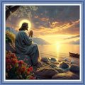 Redxing Stamped Cross Stitch Kits Full Range of Embroidery Starter Kits- Needlepoint Counted Cross Stitch Kits for Beginner Adults 11CT Printed Embroidery Kit-Prayer of Sunrise to Jesus 18x18 inch - color: DIYArtsKit14