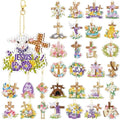 WILLBOND 30 Pcs Easter Diamond Art Keychain Kits He is Risen 5d DIY Double Sided Diamond Painting Keychain Religious Christian Cross Hanging Ornaments for Adults Beginners Key Ring Pendant Crafts - color: Cross