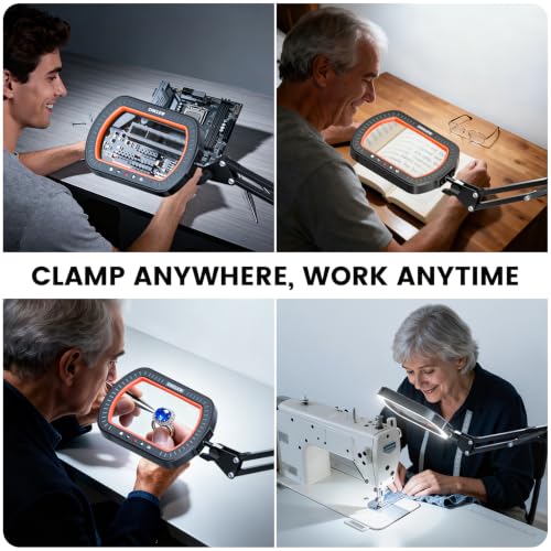 10X Rectangle Magnifying Lamp, Large Magnifying Light with 5 Color Modes - color: Black
