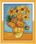 IUHUI 14 Count Stamped Cross Stitch Kits for Beginners Adults, Sunflower of Van Gogh Pre-Printed DIY 14ct Embroidery Sewing Starter Kit Needlework Easy Patterns Famous Paintings - color: Sunflower