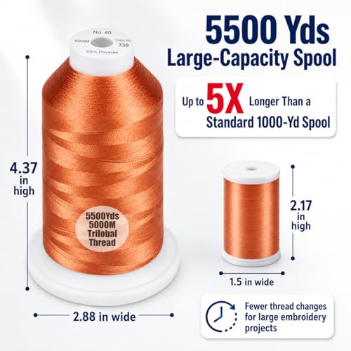 Simthread 5500Yds/5000M 40WT Polyester Embroidery Thread Clay Brown 339 - color: Clay Brown-339