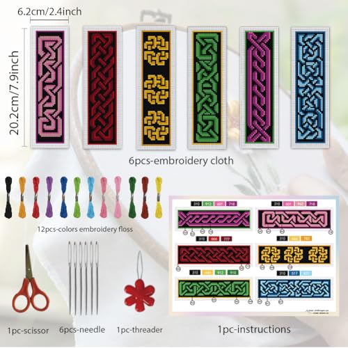 ORIGACH 6 Set Celtic Knot Cross Stitch Bookmark Kit for Beginner - style: Celtic Knot
