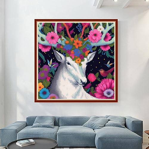 Dimensean Stamped Cross Stitch Kits Full Range of Embroidery Patterns Starter Kits for Beginners Adult DIY Cross Stitches Needlepoint Kits 11CT-Elk Flower 17.7x17.7 inch - color: Pattern Style 14