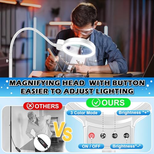 30X 10X Large Floor Magnifying Glass with Light and Stand - color: White
