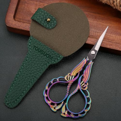 YOUGUOM Embroidery Scissors with Cover, Sewing Crafting Shears - color: Rainbow