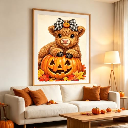 Highland Cow Diamond Painting Kits for Adults, Fall AutumnDiamond Art - color: KM1297-1