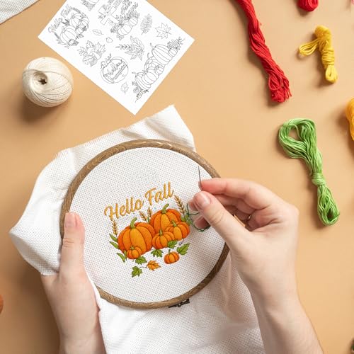 Rngmsi Water Soluble Embroidery Patterns - 4 Sheets Halloween and Fall Stick and Stitch Embroidery Designs, Autumn Pumpkin Ghost Theme Wash Away Transfer Paper Stabilizers for Hand Sewing - color: Halloween Fall