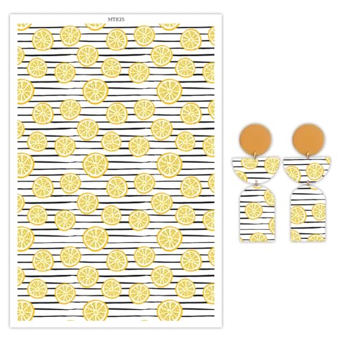 Polymer Clay Transfer Paper, 10 Pcs Lemon Pattern Shape Water Soluble Transfer Sheet for Polymer Clay Earrings Jewelry Making Disposable Stickers DIY Crafts 5.82X3.93 inch - color: Lemon