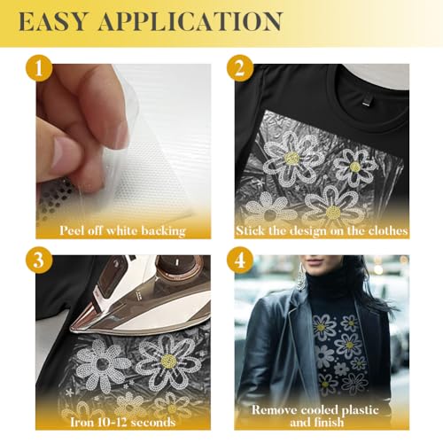 1 Pcs Abstract Flower Iron on Rhinestones Transfer, Hot Fix Iron on Patch Transfer Decals Crystal Heat Transfer Clothing Repair Decor for T-Shirt Hat Jacket Party - style: Abstract Flower