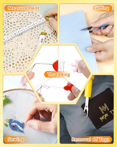 FIVEIZERO Sewing Thimble Kit for Hand Sewing, Metal Finger Protectors for Quilting, Mothers Day Gift, Includes Needle Threader, Embroidery Needles, Seam Ripper, Measuring Tape and Thread Snips - size: Upgraded Version