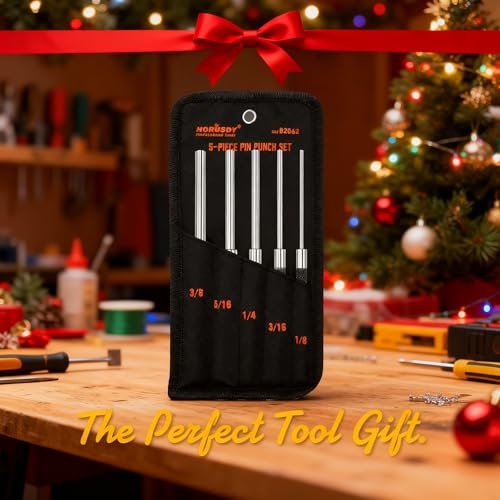 HORUSDY 5-Piece Roll Pin Punch Set, 8-Inch Carbon Steel Pin Punch Tool Kit (1/8" to 3/8") with Storage Pouch for Gunsmithing, Watch & Jewelry Repair