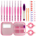 AEXHOT 34PCS Crochet Hooks Set, 8 sizes 2.5-6 mm High-Quality Pink Gradient Aluminum Ergonomic Soft Handle Crochet with Case and Crochet Kit for Beginners Adults for Arthritic Hands Crochet Needle Set