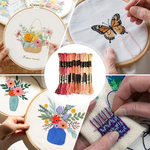 12 Skeins 105 Yards Cross Stitch Floss Colorful Embroidery Thread 6 Ply Variegated Friendship String Polyester Threads Bulk for Sewing Making Bracelets Clothes Stitching Decor Craft DIY - color: Color Mixing