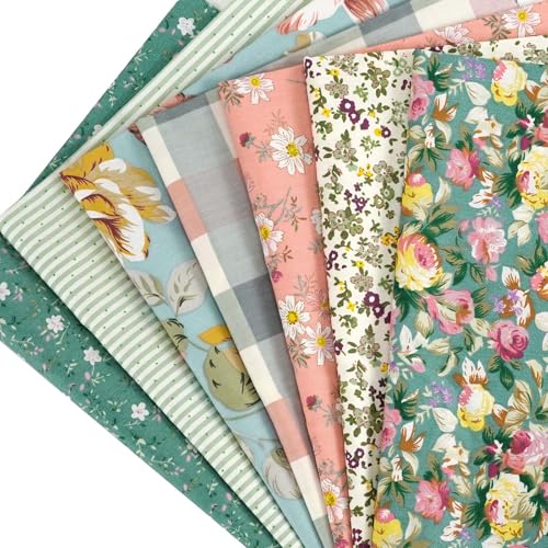 7 Pieces Cotton Fabric 18 x 22 Inches Precut Patchwork Fabric Set Fat Quarter Bundles for Sewing Quilting Crafting (Peony Lily) - color: Peony Lily